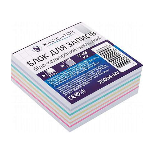 Блок для запису біло-кольоровий 85*85*400арк.неклеєний NV-75006 (30) (NAVIGATOR)